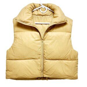 Womens Beige Puffer Vest With Zipper  Adjustable Drawstrings Size M Lightweight